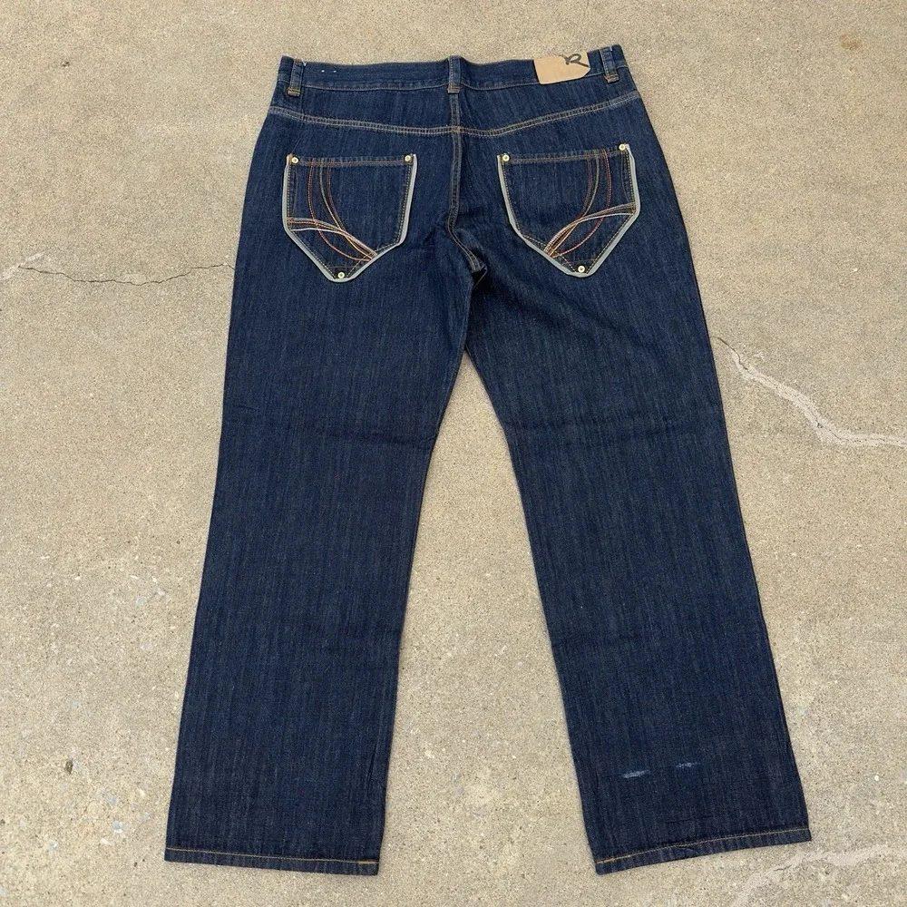 VTG Rocawear Baggy Blue Denim Jeans Men's 42x33 Wide Leg Loose Fit Hip Hop Y2K‎